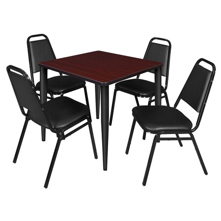 Kahlo Square Table & Chair Sets, 30 W, 30 L, 29 H, Wood, Metal, Vinyl Top, Mahogany